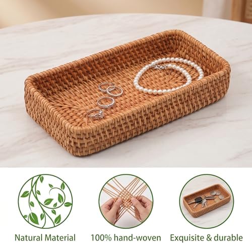 8 Inch Small Rattan Basket Natural Handwoven Tray for Keys Decor