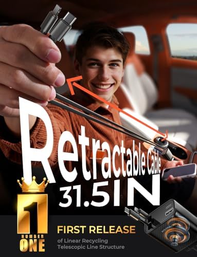 LISEN Retractable Car Charger, 84W Car Charger USB C Fast Charger