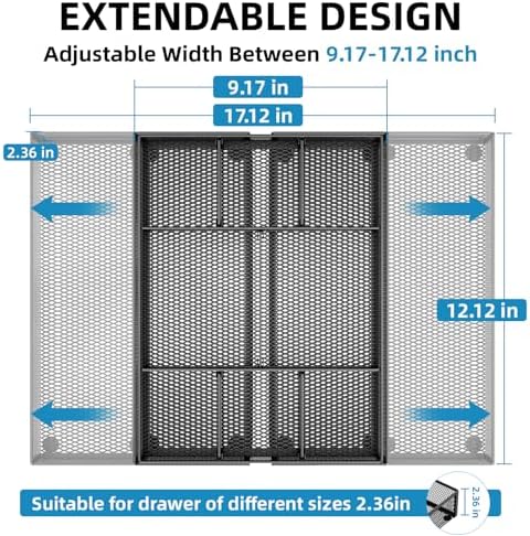 Marbrasse Expandable Desk Drawer Organizer, Mesh Drawer Organizer Tray