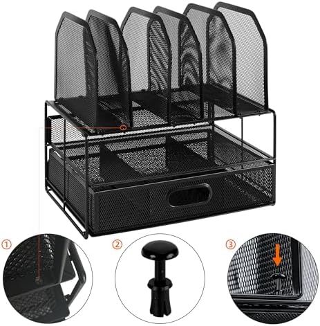 Amazon Basics Mesh Desk Organizer with Sliding Drawer, Double Tray and