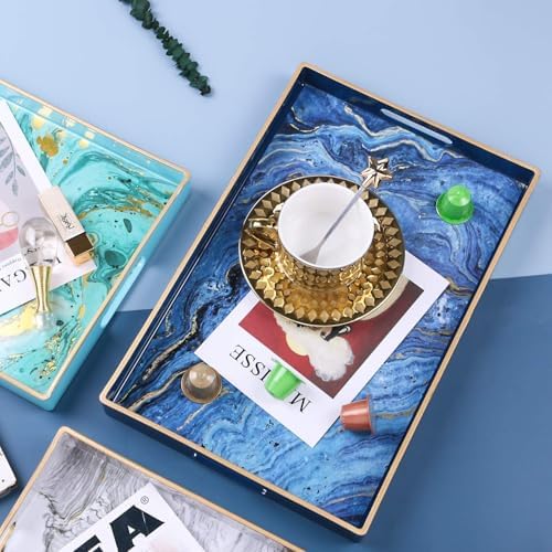 Plastic Serving and Decorative Tray with Handles for Ottoman, Coffee