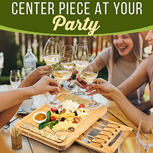NutriChef Organic Bamboo Cheese & Charcuterie Board Set, Extra Large