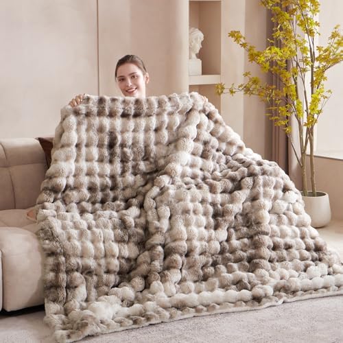 50"x60" Ultra-Soft Fuzzy Faux Fur Throw Blanket, Brown Tie Dye