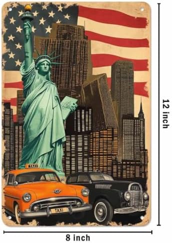 AOYEGO New York City Taxi Car Tin Sign,America Flag Auto Skyscraper
