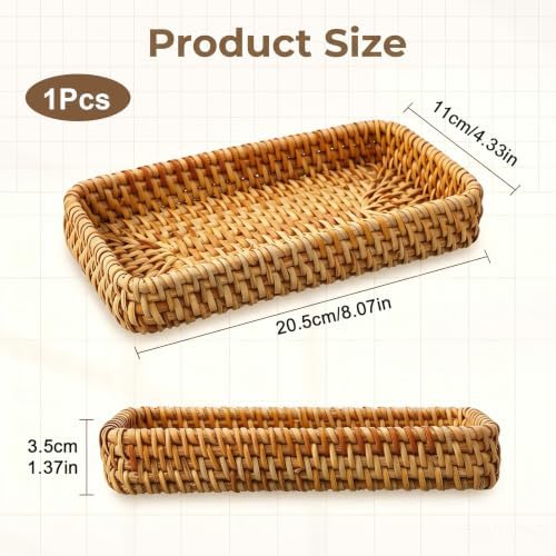 Rattan Serving Tray for Keys, Natural Small Wicker Tray Small Remote