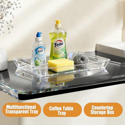 Clear Plastic Serving Tray with Handles, BPA-Free Storage Organizer