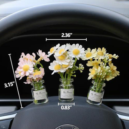 Daisy Flower Car Accessories for Women Interior Aesthetic, 3 Pcs Daisy