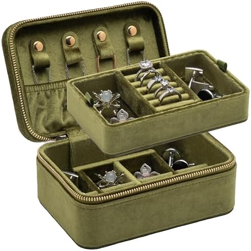 Velvet Travel Jewelry Organizer Box Storage Case with Zipper Around