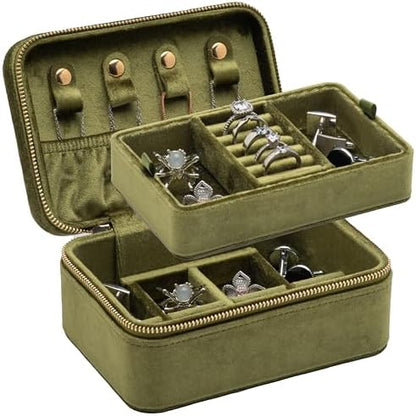 Velvet Travel Jewelry Organizer Box Storage Case with Zipper Around