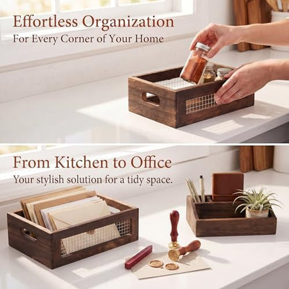 Dicunoy Set of 2 Rustic Nesting Boxes, Wooden Organizer Crates Basket