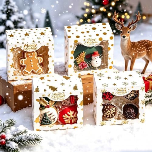 4x4x2 Inches 24Pack Christmas Treat Boxes w/Window &Party Favor