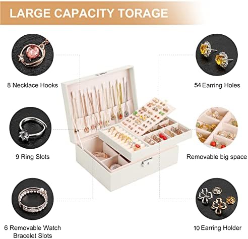 Jewelry Box Organizer for Women Girls 2 Layer Leather Travel Jewelry