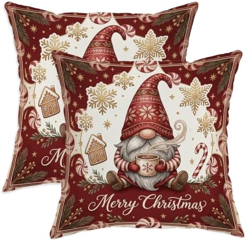 Christmas Gnome Holiday Quote Throw Pillow Covers 12x12 Set of 2