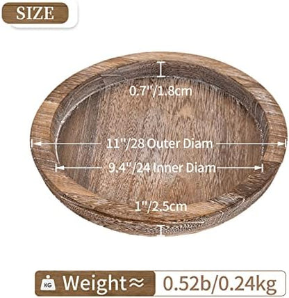 Hanobe Wooden Tray for Coffee Table, Decorative Round Candle Holder