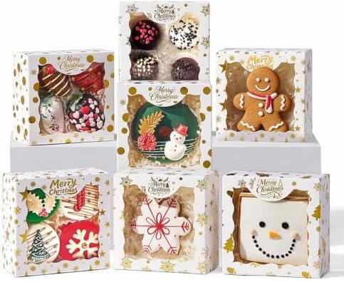 4x4x2 Inches 24Pack Christmas Treat Boxes w/Window &Party Favor