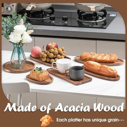 Rtteri 6 Pcs Acacia Wood Serving Platters for Charcuterie Cheese
