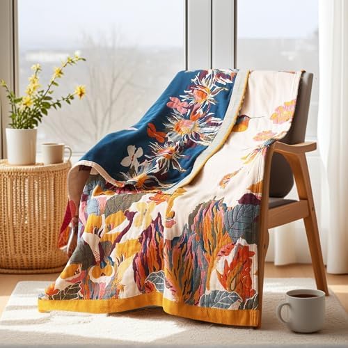 VANJOROY Boho Throw Blanket, 100% Organic Cotton 50x60 for Couch Bed