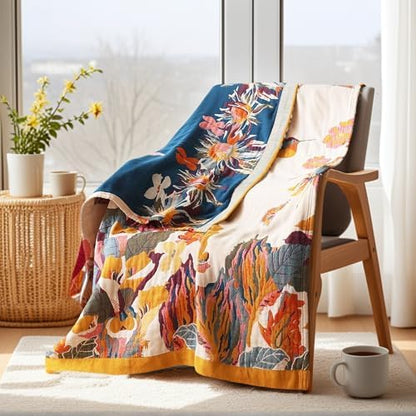 VANJOROY Boho Throw Blanket, 100% Organic Cotton 50x60 for Couch Bed