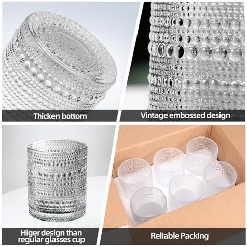 Hobnail Glasses Set of 6 Highball Vintage Drinking Glasses 12OZ Clear