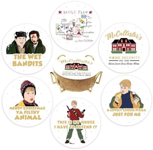 Home Alone Merch Gifts, 6Pcs Christmas Drink Coasters with Metal
