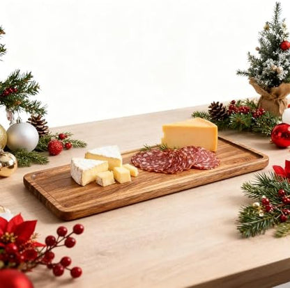 Solid Acacia Wood Serving Trays - 14" x 5.5" Rectangular Wooden