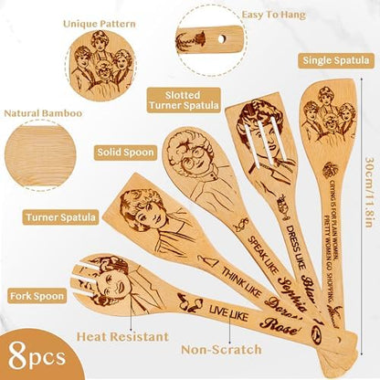 Golden Gifts for Women,Kitchen Utensils Set,Golden Wooden Cooking