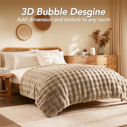 L'AGRATY Faux Rabbit Fur Throw Blanket for Couch, 50'' x 60'', Light