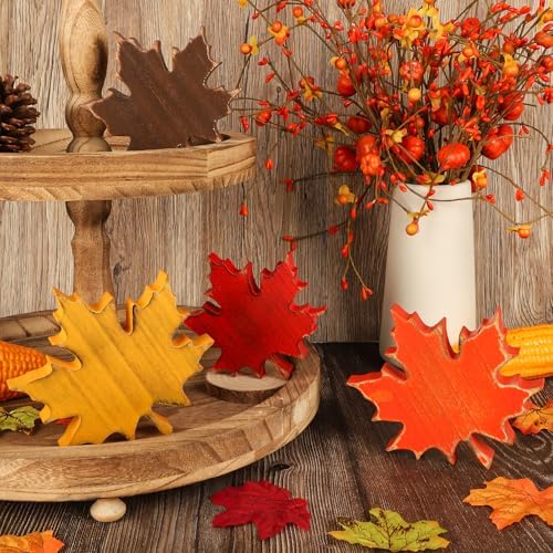 COCHIE 4 Vintage Fall Leaves Decorations Autumn Table Tiered Tray