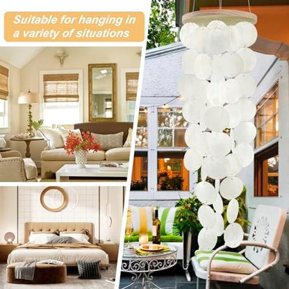 Wind Chimes for Outside - Handcrafted White Capiz Shells Windchime