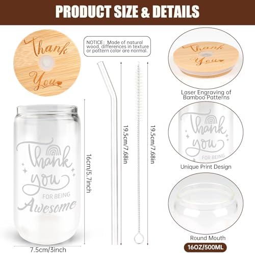 16 Set Employee Appreciation Gifts Glass Cups, 16oz Can Coffee Cups