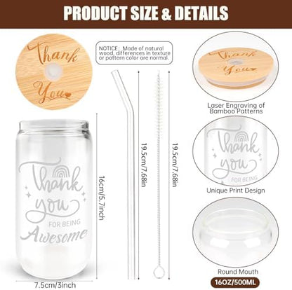 16 Set Employee Appreciation Gifts Glass Cups, 16oz Can Coffee Cups