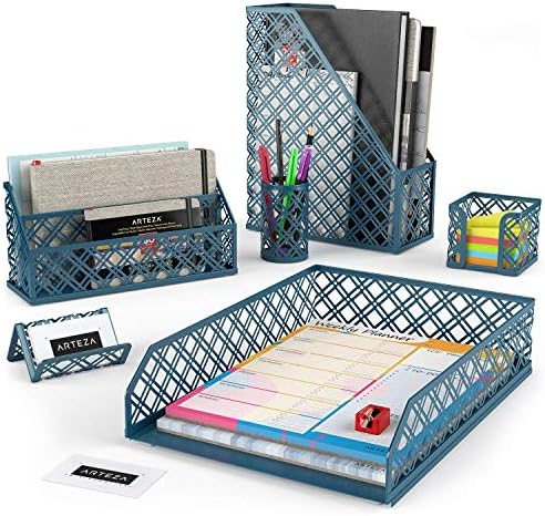 ARTEZA Desk Organizer Set, 6-Piece Dark Green, Includes Pencil Cup