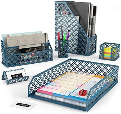 ARTEZA Desk Organizer Set, 6-Piece Dark Green, Includes Pencil Cup