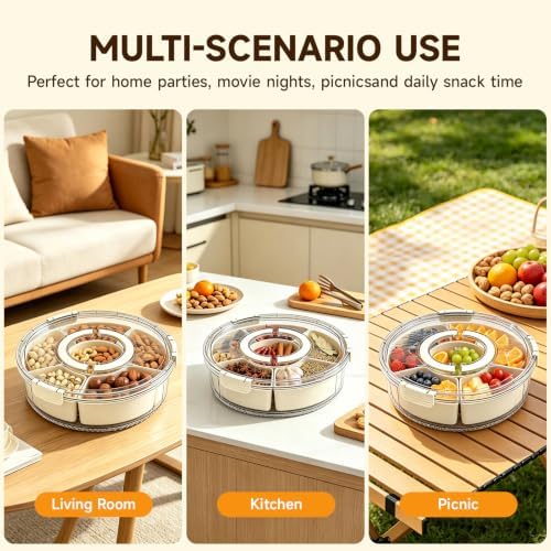 Divided Serving Tray, Snackle Box Container with Lid & Handle