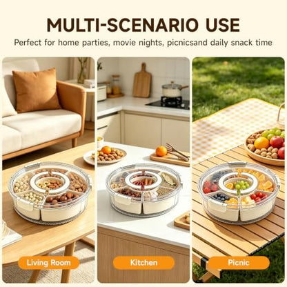 Divided Serving Tray, Snackle Box Container with Lid & Handle
