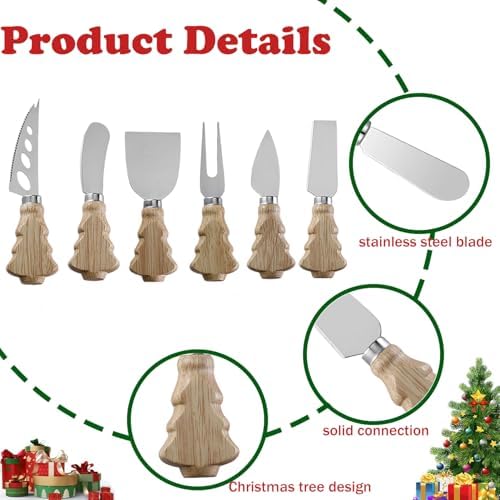 Wooden Cheese Knives Set,Christmas Tree Wood Handle Butter knives For