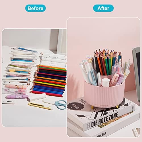 360 Degree Rotating Desk Pen/Pencil Holder, 5-Slot Organizer, Cute