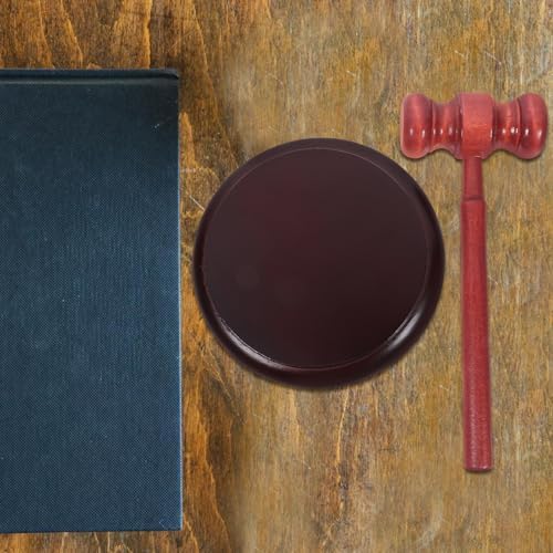 Wooden Judge Gavel with Sound Block and Base, Retro Office Desk
