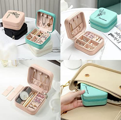 TAONE Portable Travel Jewelry Box Personalized Birth Month Flower Mini