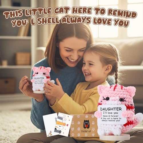 Peryiter Positive Cute Crochet Cat Gifts for Daughter Mini Funny