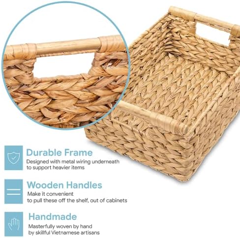VATIMA Hyacinth Medium Wicker Basket 13.6x9.5x5.6" - With Handle