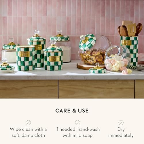 MACKENZIE-CHILDS Enamel Utensil Holder, Green-and-White Emerald Check
