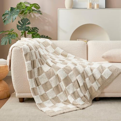Snuggle Sac Fall Checkered Throw Blanket Faux Fur Microfiber Blankets