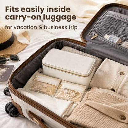 Hacaroa Large Travel Jewelry Case with 12 Velvet Pouches, 8.3 x 4.5 x