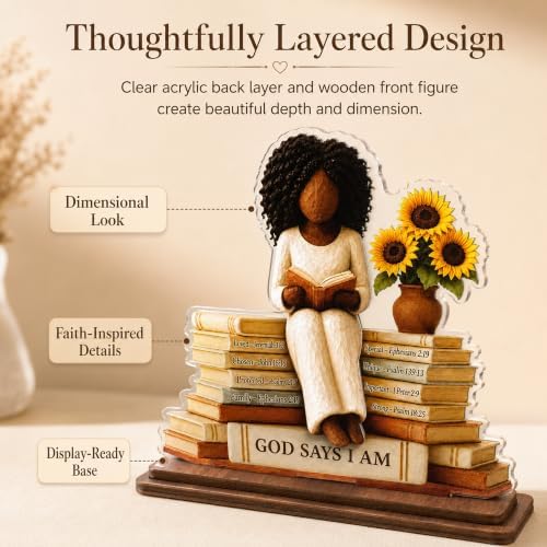 African American Christian Gifts for Women, God Says I Am Desk Plaque