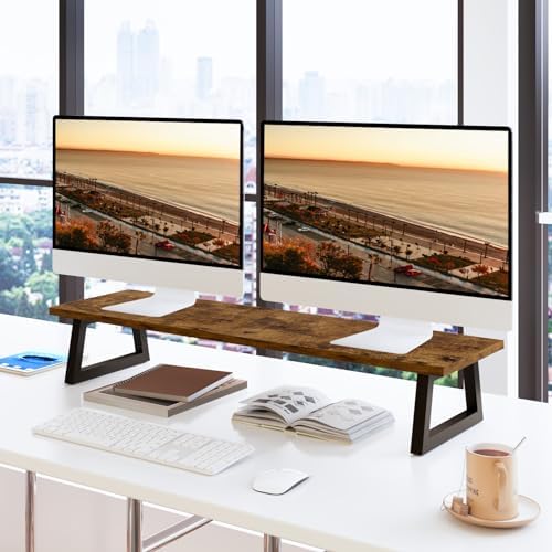 TEAMIX 31.5 inch Dual Monitor Stand Riser, TV Riser, Wood Desk