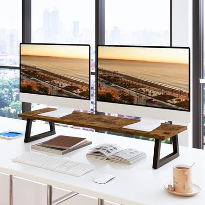 TEAMIX 31.5 inch Dual Monitor Stand Riser, TV Riser, Wood Desk