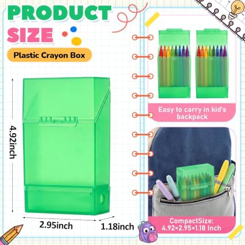 Clabby 1 Pcs 2 in 1 Plastic Crayon Box with Sharpener Holds 24, Green