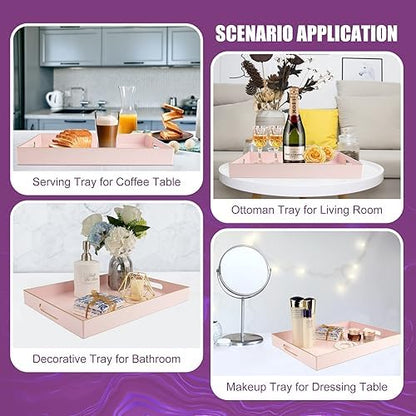 Gifturbo Pink Large Serving Tray with Handles,Rectangular Plastic