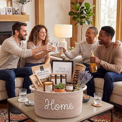 Meanplan House Warming New Home Gift Basket,Cotton Rope, Pink